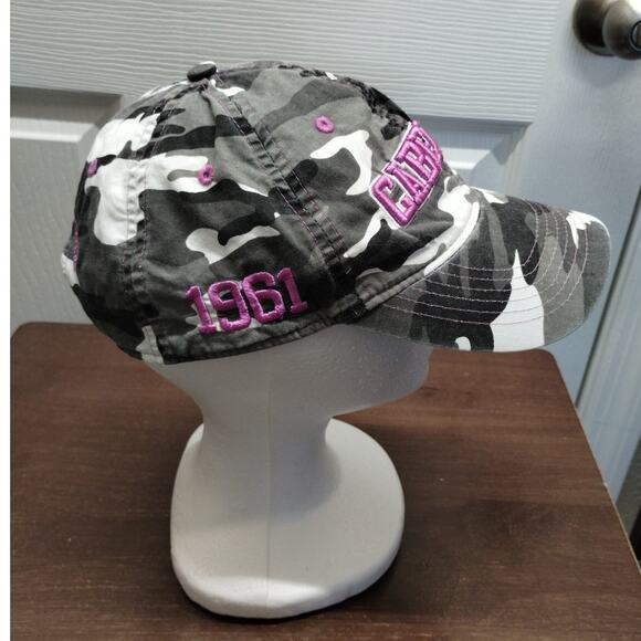 Cabela's Women's Black White Camo Pink Embroidered Spellout Adjustable Cap Hat - Picture 3 of 8